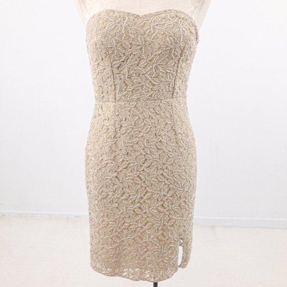 Neiman Marcus XS Strapless Lace Mini Dress Nude - Picture 1 of 13